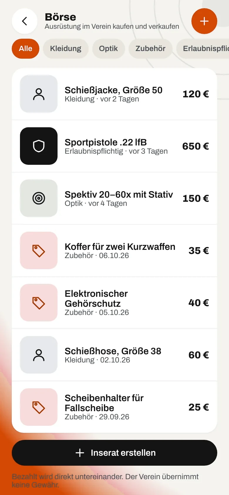 Börse mit Kleinanzeigen (Beispieldaten)