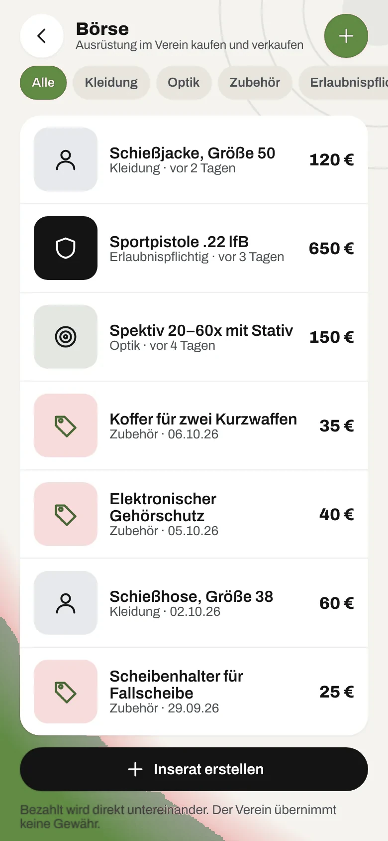 Börse mit Kleinanzeigen (Beispieldaten)