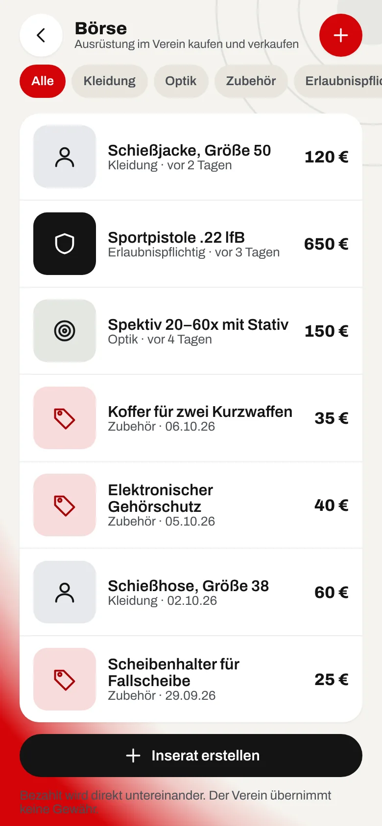 Börse mit Kleinanzeigen (Beispieldaten)