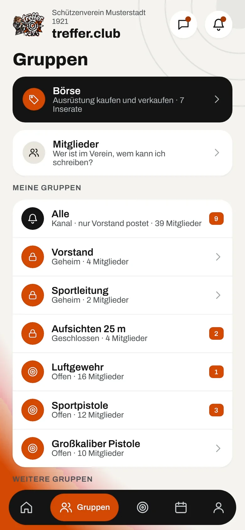 Gruppen der App (Beispieldaten)