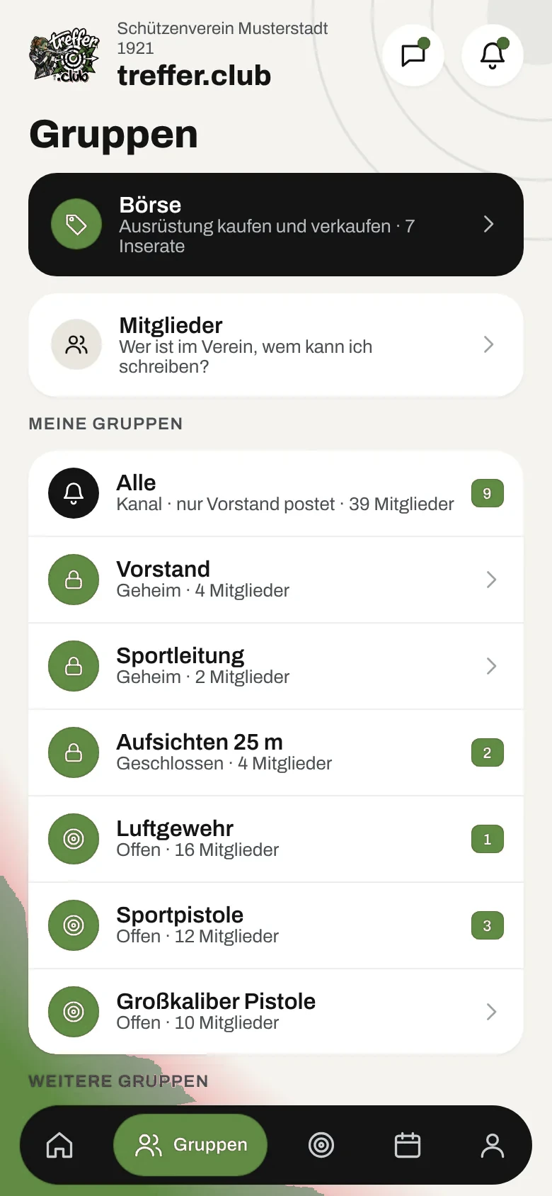 Gruppen der App (Beispieldaten)