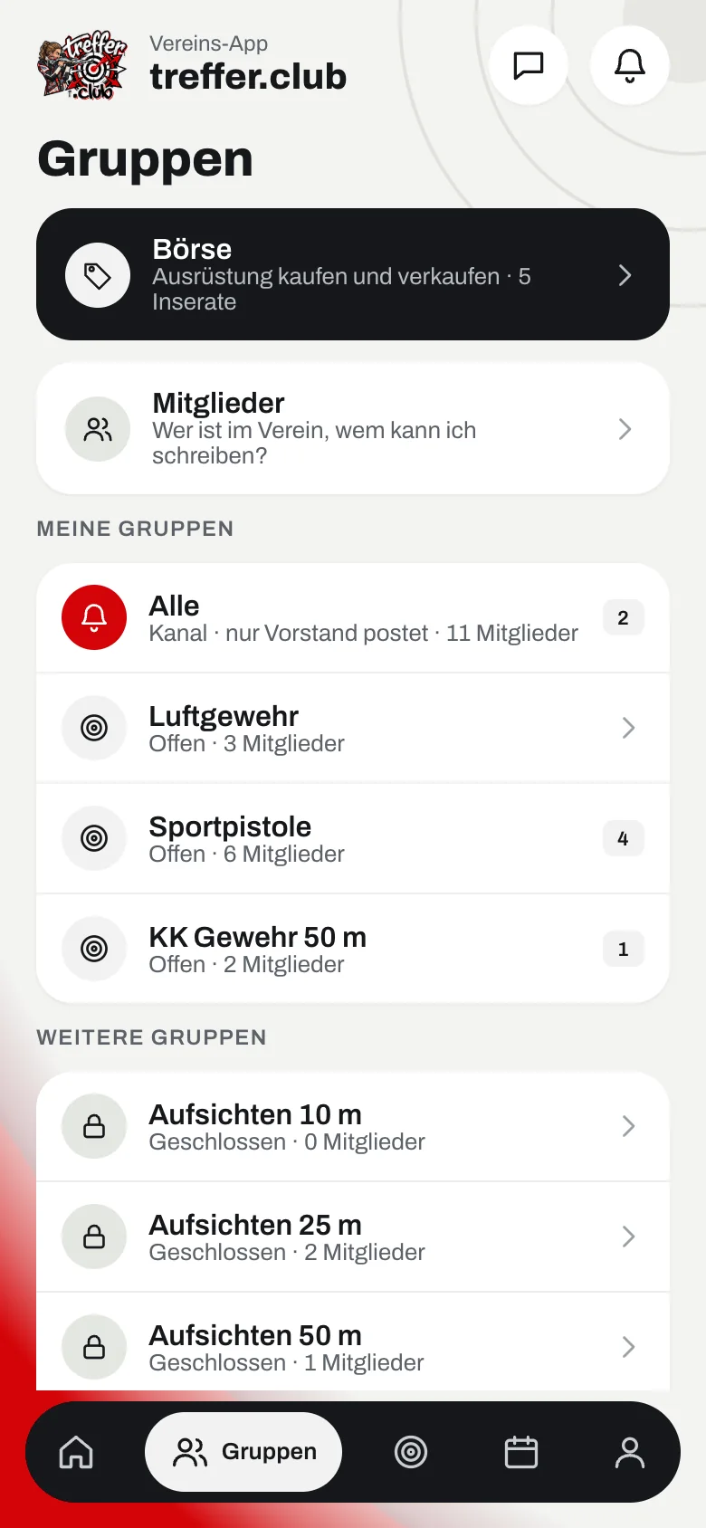 Gruppen der App (Beispieldaten)